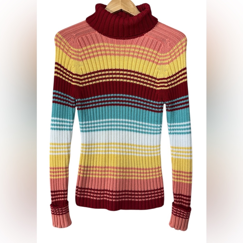 High Sierra Multicolor Striped Turtleneck Ribbed Knit Sweater | Women’s M